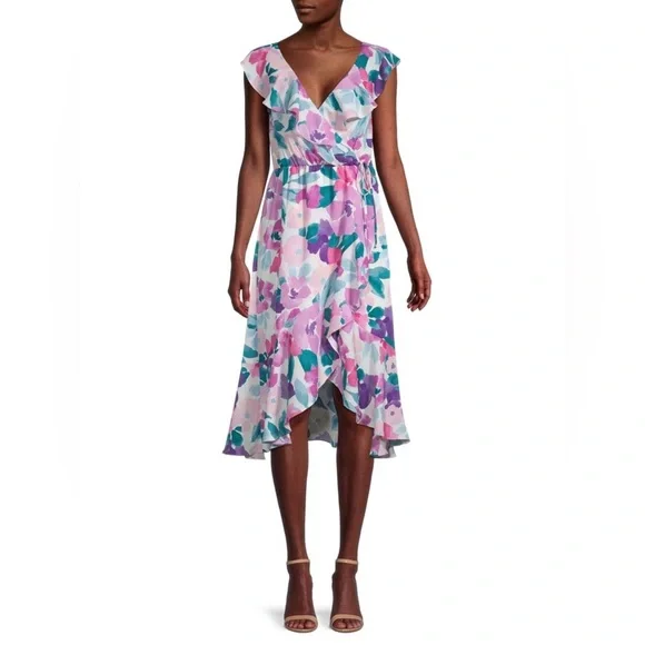 Socialite Dresses Socialite Ruffled Faux Wrap Tulip Hem Midi